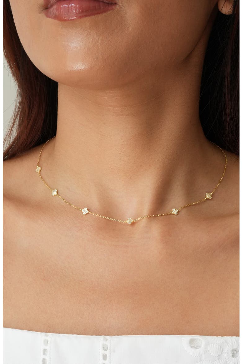 Pavé Clover Station Necklace, Alternate, color, GOLD