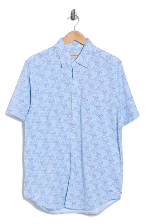 Honeycomb Geo Print Short Sleeve Button-Up Shirt