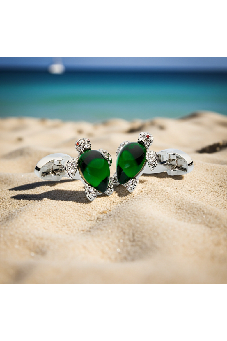 Crystal Turtle Cufflinks, Alternate, color, Silver