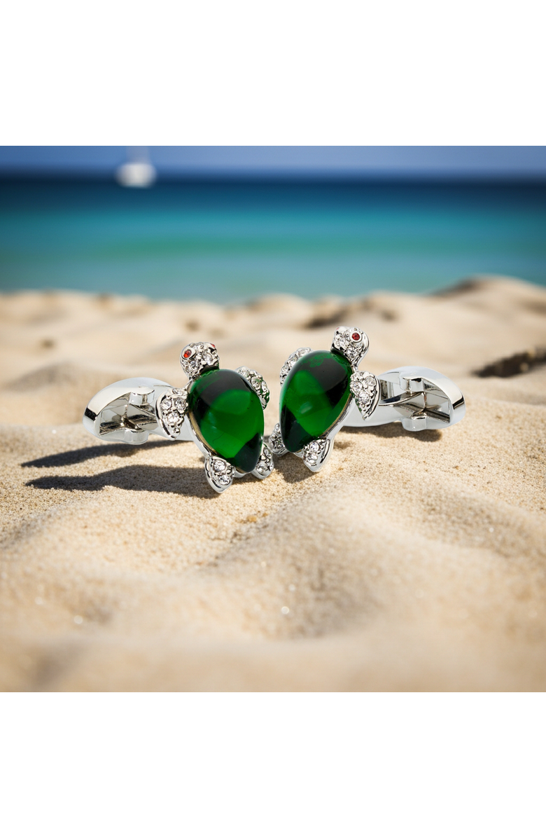 Prince of Scots Crystal Turtle Cufflinks, Alternate, color, Silver