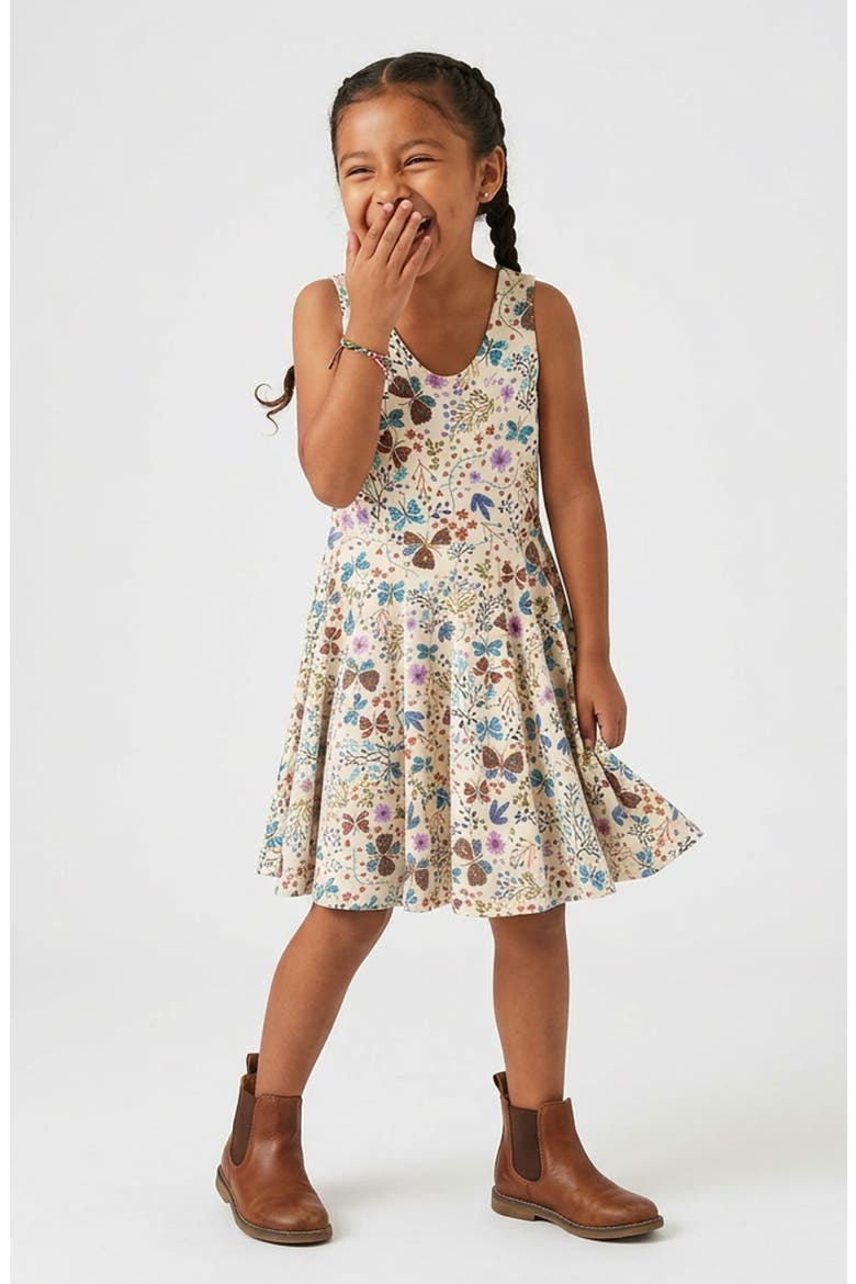 Girls Fair Trade Organic Cotton Sleeveless Twirl Dress, Botanical Floral, Alternate, color, Botanical floral