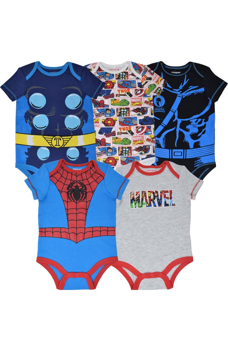 Marvel Avengers Spider-Man 5-Pack Bodysuit, Main, color, Marvel Superheroes