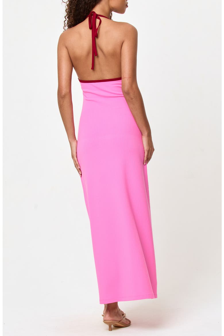 Shea Contrast Binding Halter Rib Maxi Cover-Up Dress, Alternate, color, HOTTEST PINK/ SIMMER