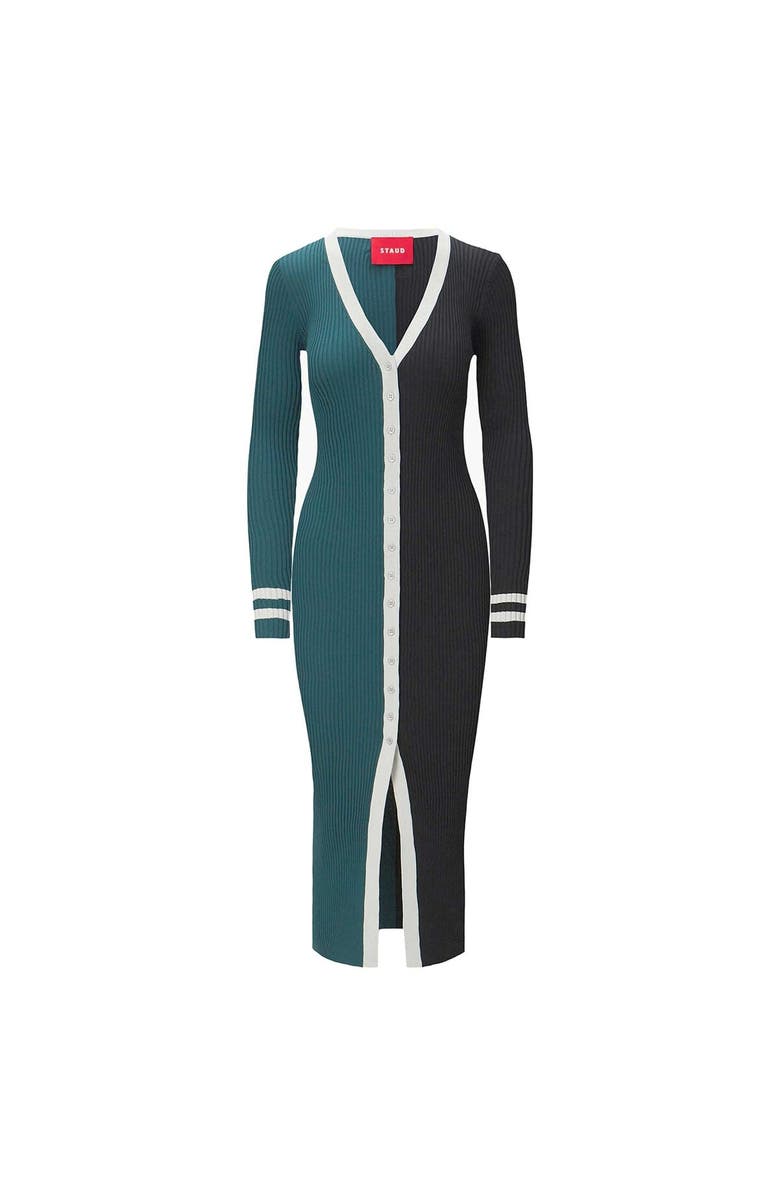 STAUD Women's STAUD Green/Black Philadelphia Eagles Shoko Knit Button-Up Sweater Dress, Alternate, color,