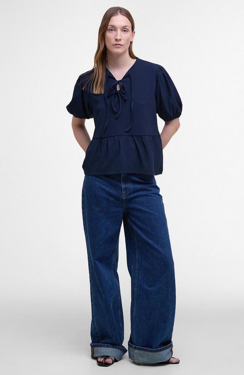 Barbour Louise Peplum Shirt, Alternate, color, Navy