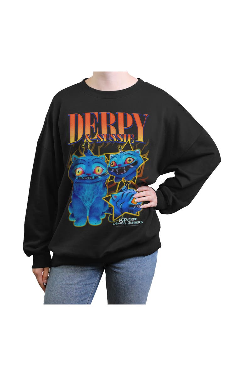 KPop Demon Hunters Junior's KPop Demon Hunters Derpy and Sussie Friends Logo  Sweatshirt, Main, color, Black
