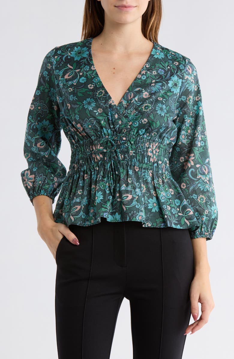 Derek Lam 10 Crosby Lilith Surplice V-Neck Top, Main, color, Teal Multi