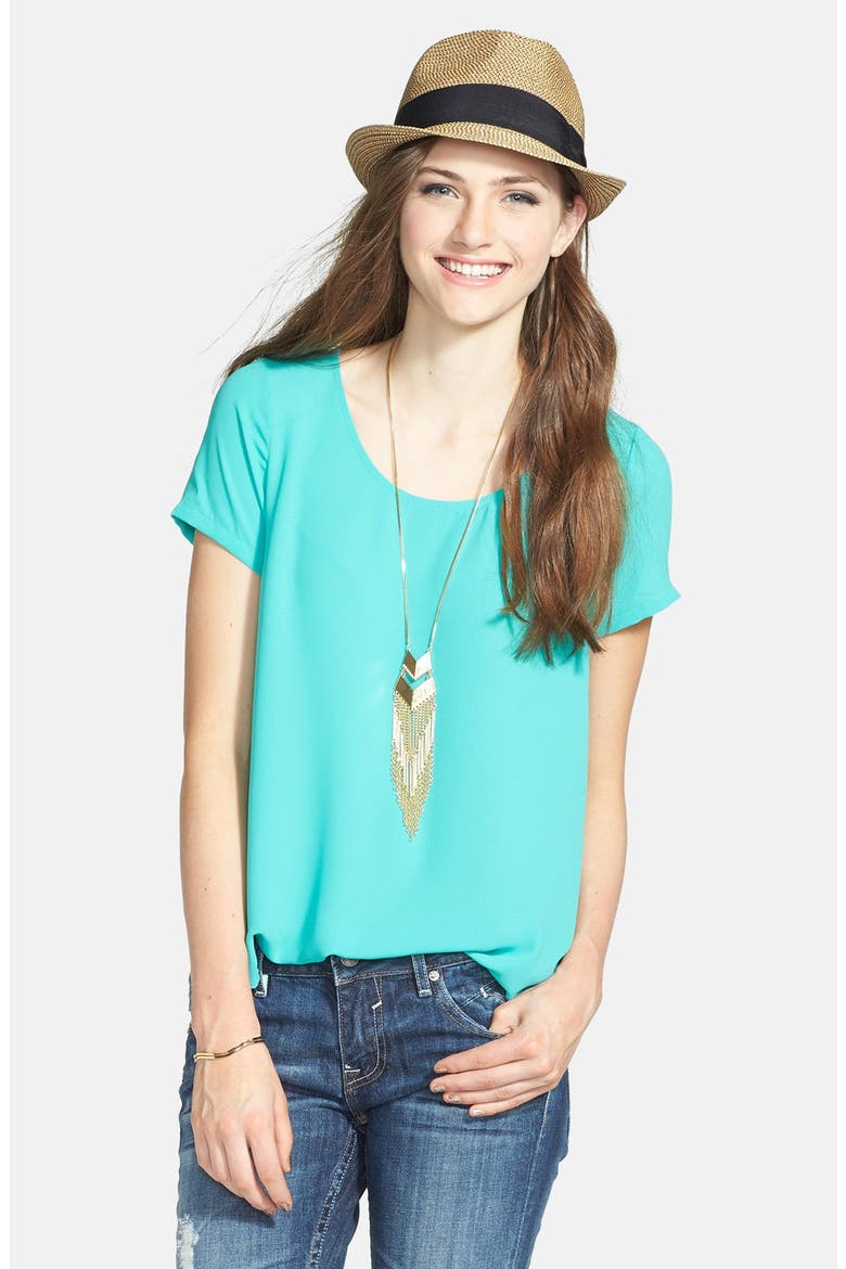 Lily Side Slit Woven Tee, Main, color, SEAFOAM