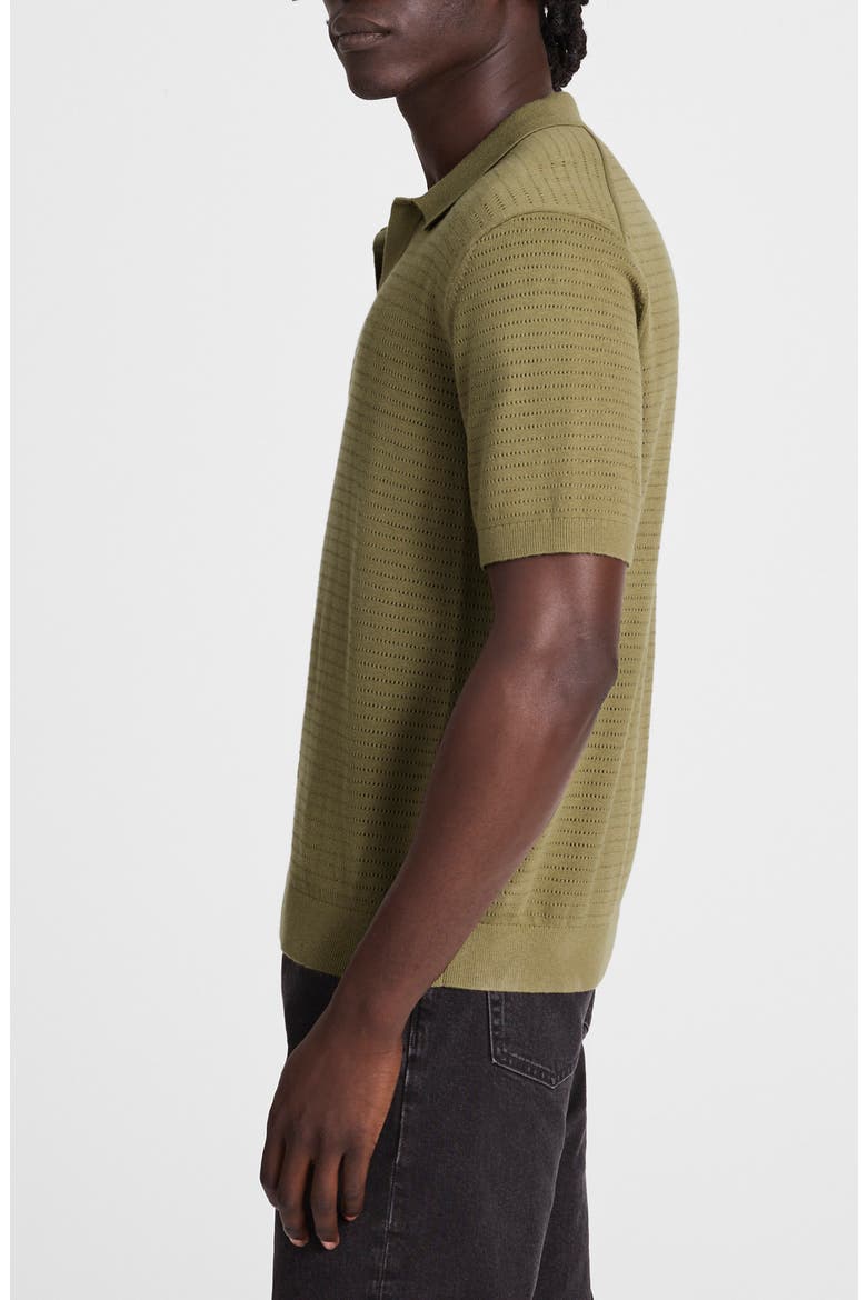 Pointelle Stitch Johnny Collar Sweater Polo, Alternate, color, EXPAT OLIVE