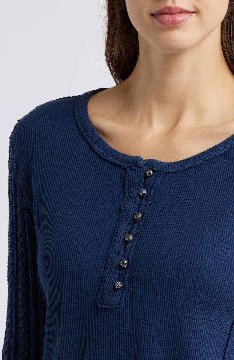 Lucky Brand Textured Sleeve Mixed Media Henley, Alternate, color, Dress Blues