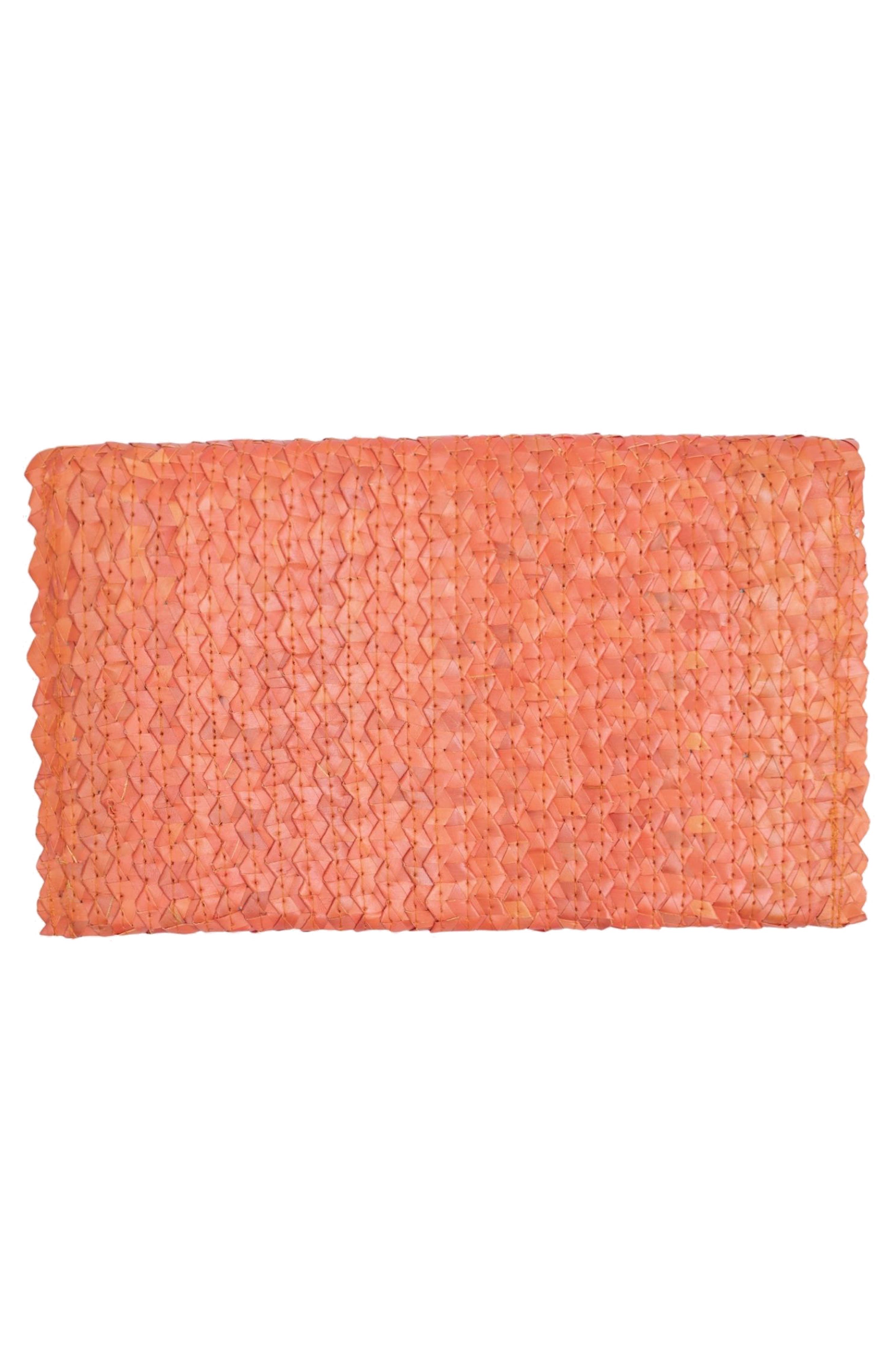 Jelavu Coco Seashell Trim Raffia Clutch, Alternate, color, Orange