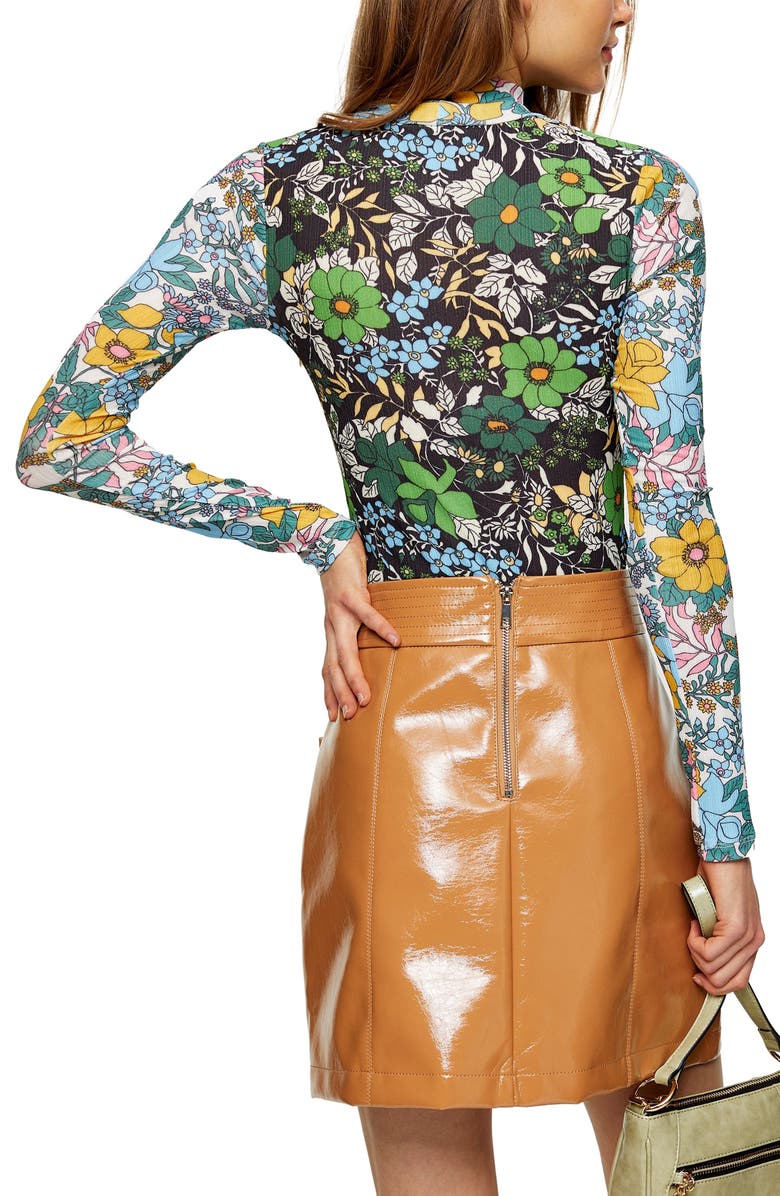 Topshop Floral Print Long Sleeve Mesh Top, Alternate, color,