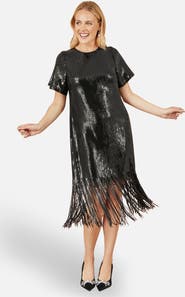 Yumi Sequin Tassels Hem Midi Tunic Dress