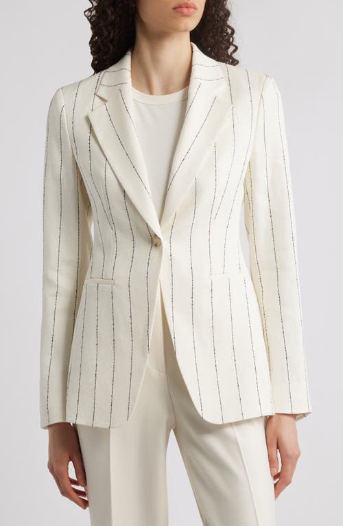 Shop Hugo Boss Boss Jia Pinstripe Linen Blend Blazer In Ivory/navy Pinstripe