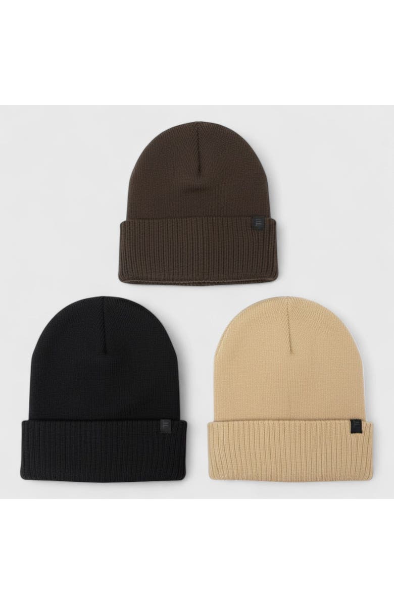 London Fog Women's 2-Pack Cable Knit Beanie Set, Alternate, color, Brown/Khaki/Black