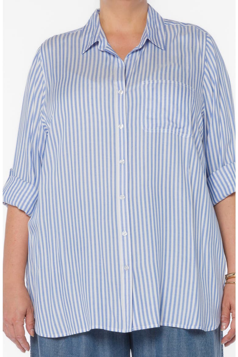 Elisa Tab Sleeve Button-Up Shirt, Main, color, OCEAN BLUE STRIPE