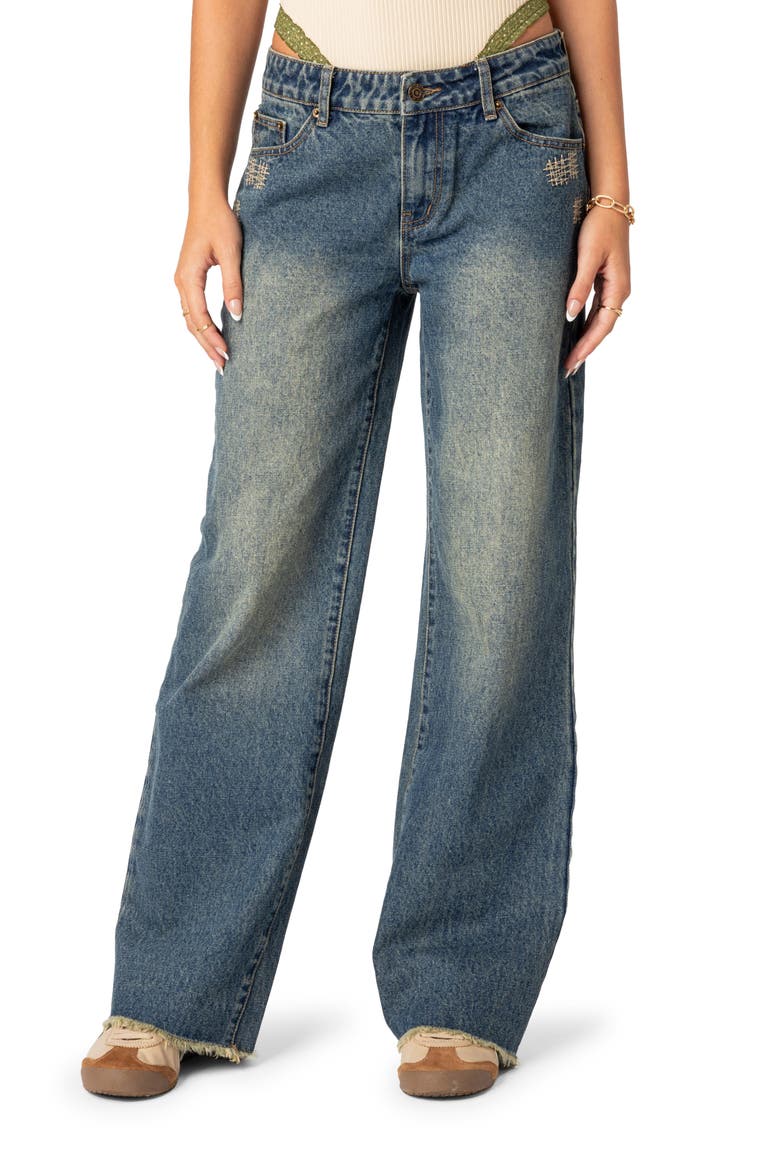 Dollhouse Low Rise Wide Leg Jeans, Main, color, BLUE-WASHED
