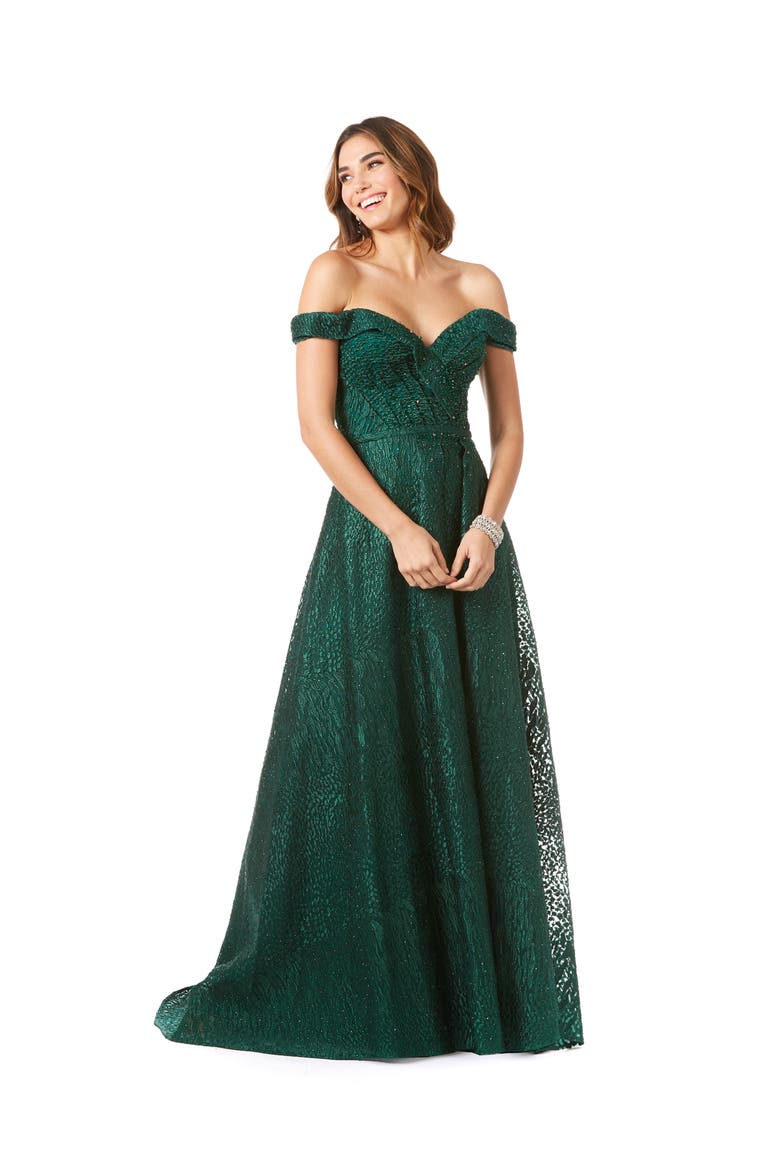 Off Shoulder Ballgown, Main, color, Forest