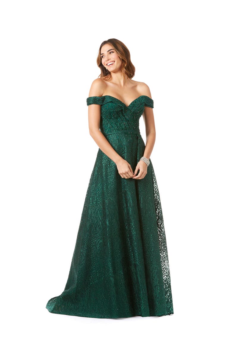 LARA New York Off Shoulder Ballgown, Main, color, Forest