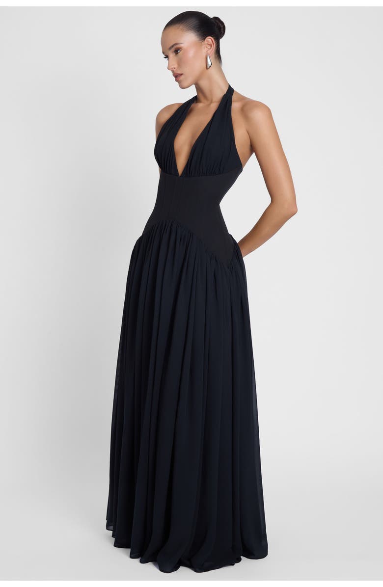 LEAU Harlowe Contrast Corset Maxi Dress, Alternate, color, Black