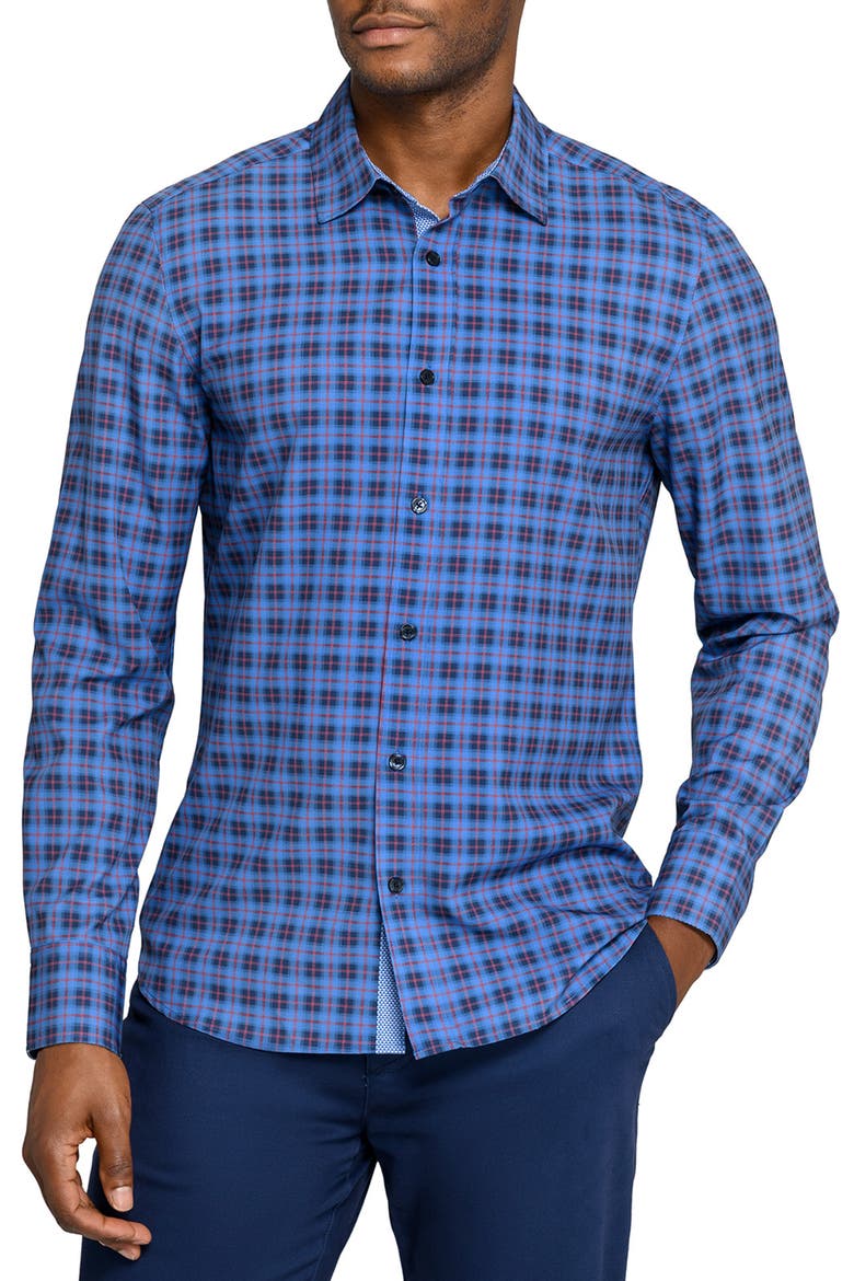 Check Woven Long Sleeve Basic, Main, color, NAVY/BLUE