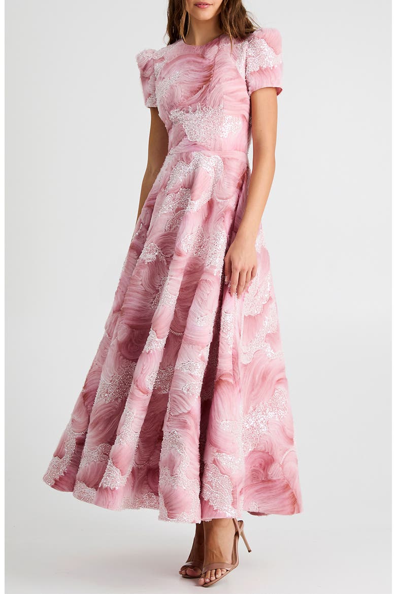 blue maxi dress australia Women's Ruffled Trim Slit Floral pattern_Fringed Size:Shoe Sizes 6-12 the Sapphire Maxi Dress Elegant Off Shoulder Long