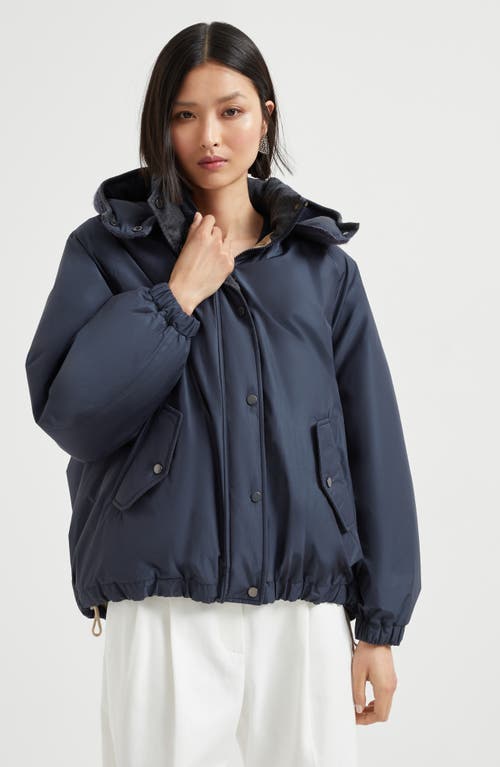 Brunello Cucinelli Puffer Jackets With Hood And Pockets In Blue