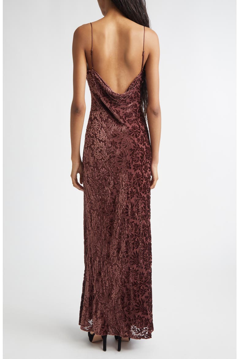 Jolynn Velvet Floral Gown, Alternate, color, RAISIN