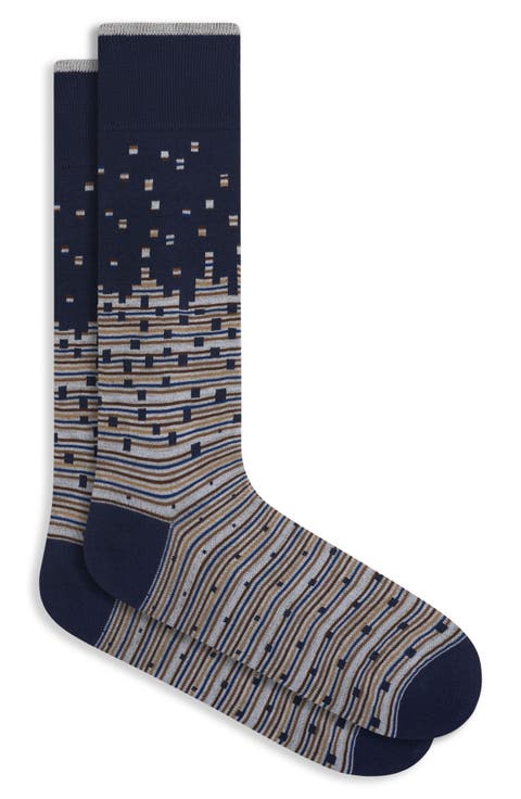 Stripe Square Cotton Blend Dress Socks