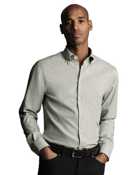 Stripe Non-Iron Button-Down Oxford Slim Fit Shirt Single Cuff