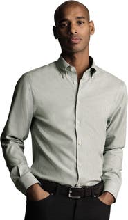 Charles Tyrwhitt Stripe Non-Iron Button-Down Oxford Slim Fit Shirt Single Cuff