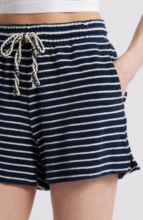 Rails Teddy Stripe Cotton Terry Cloth Shorts In Navy Ivory Stripe
