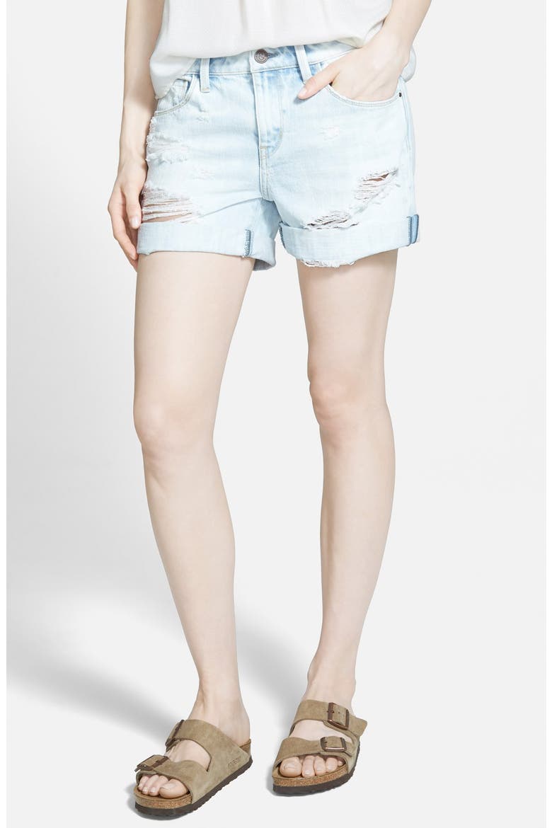 Treasure&Bond Roll-Up Denim Boyfriend Shorts, Main, color, BEEHIVE ULTRA LIGHT DESTROY