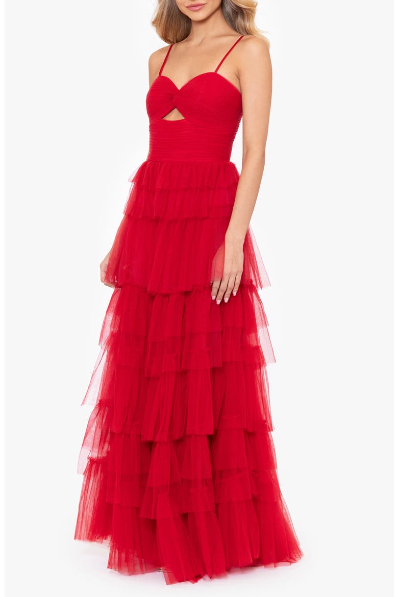 Tiered Ruffle Tulle Gown, Alternate, color, RED