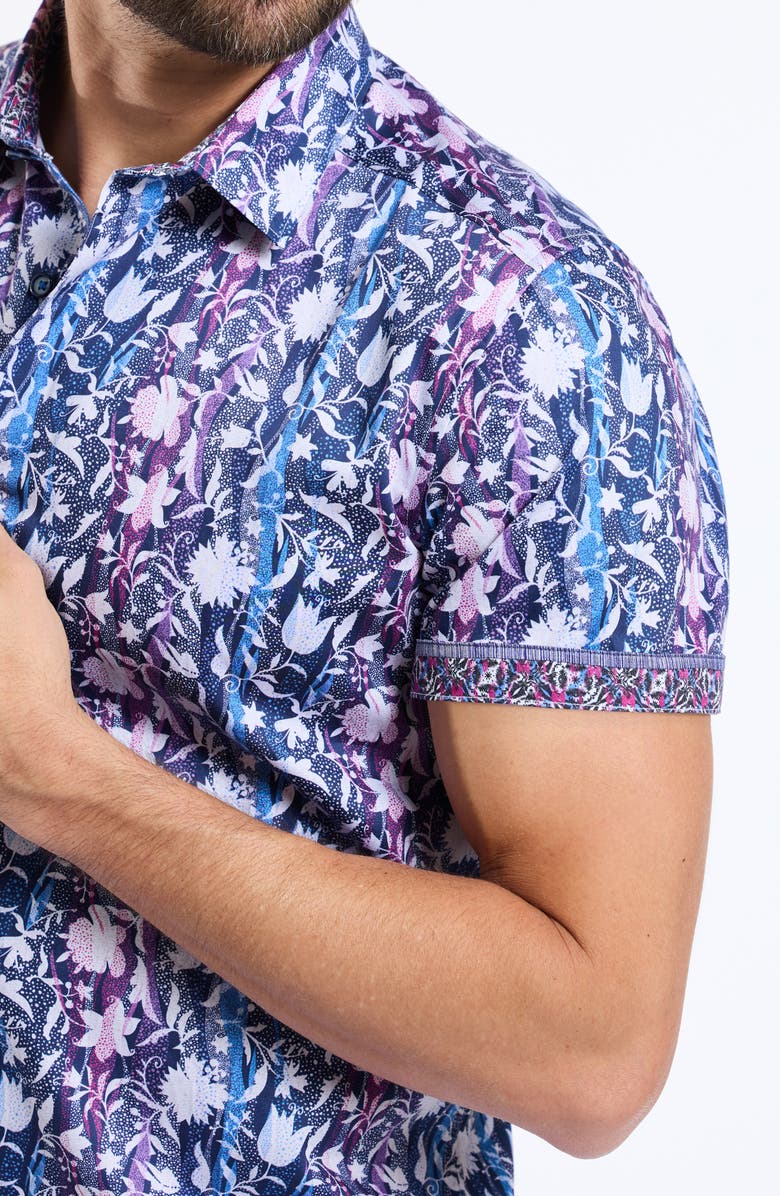 Robert Graham Zorin Short Sleeve Cotton Button-Up Shirt, Alternate, color, Blue