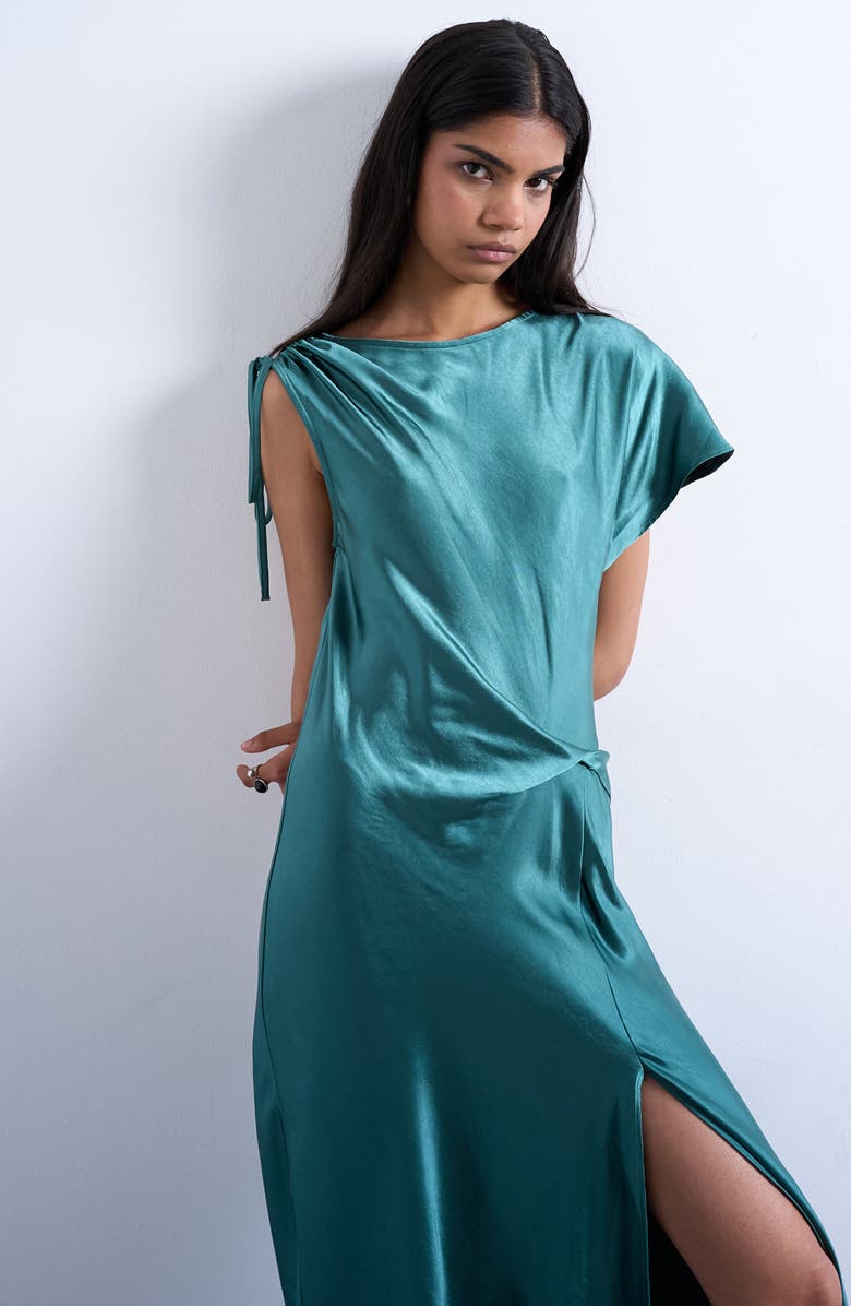 Topshop Asymmetric Satin Maxi Dress, Alternate, color, Medium Blue