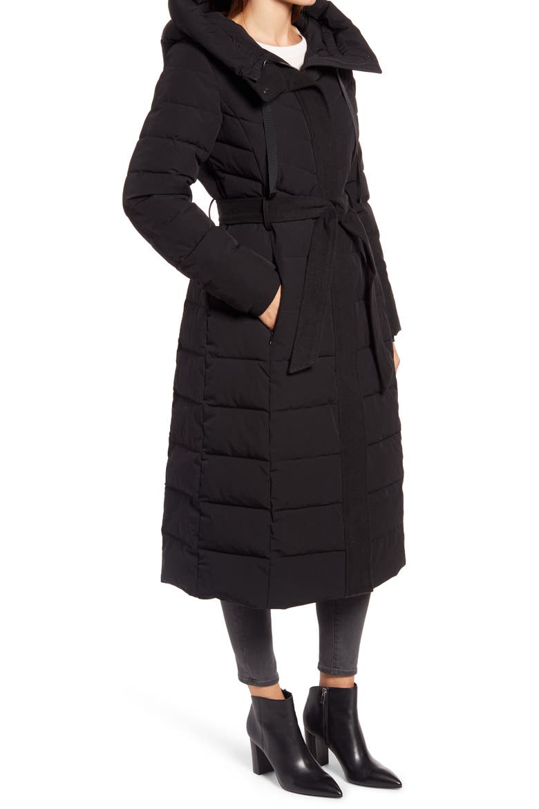 Belted Hooded Quilted Coat, Alternate, color, BLACK