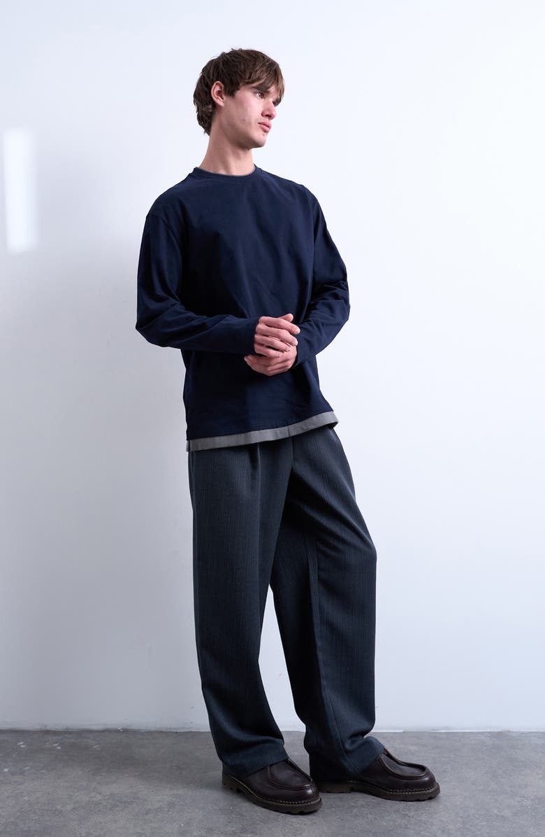 Topman Layered Long Sleeve T-Shirt, Alternate, color, Navy