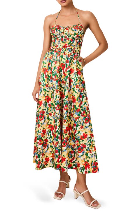 The Lolita Floral Print Halter Maxi Dress