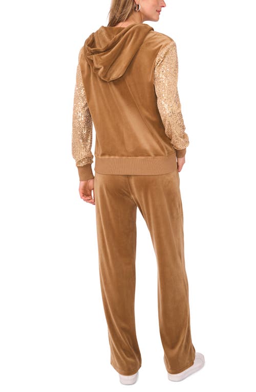 Vince Camuto Sequin Sleeve Hoodie In Brown