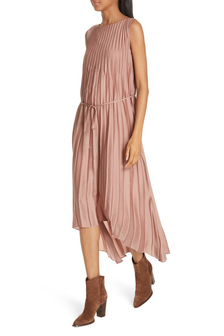 Chevron Pleat Midi Dress, Alternate, color, VINTAGE ROSE