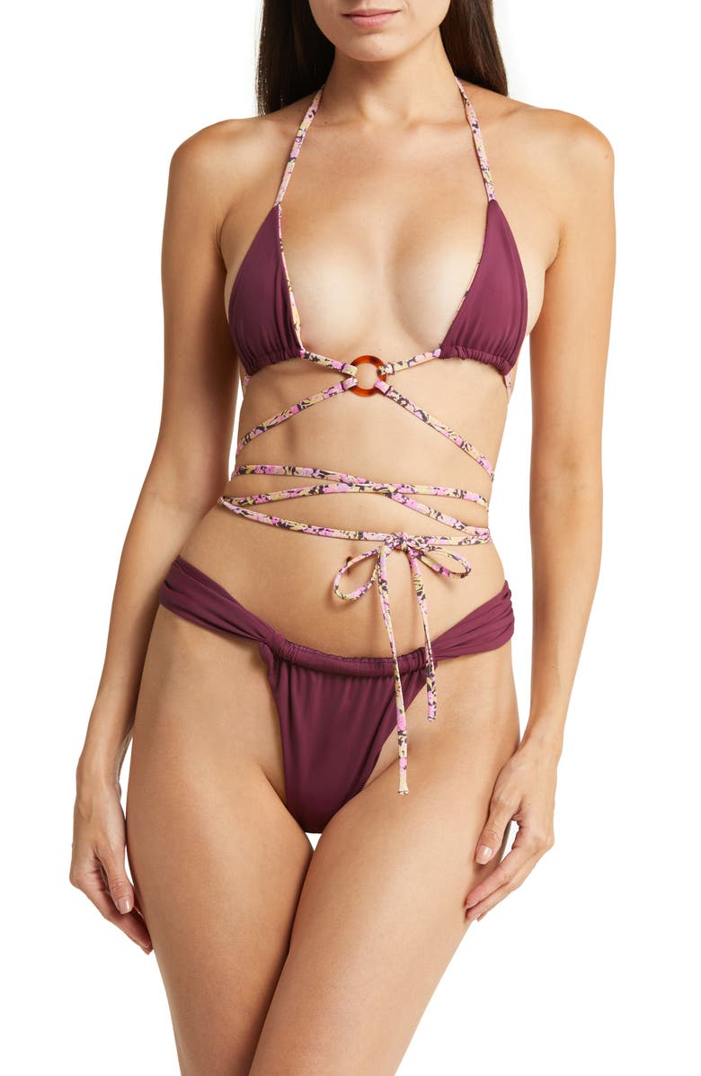 HOUSE OF CB Naxos Floral Print Strappy Triangle Bikini Top, Alternate, color, 