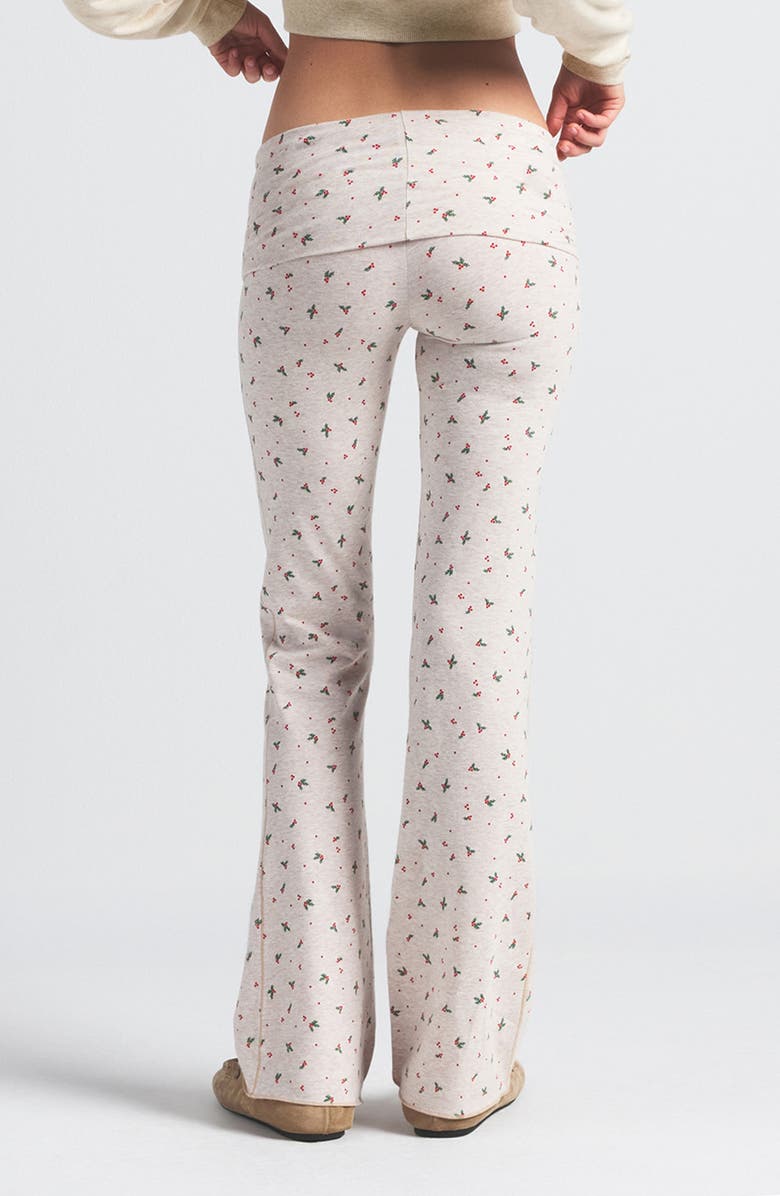 SKIMS Stretch Cotton Jersey Foldover Pants, Alternate, color, Oatmeal Holly Print