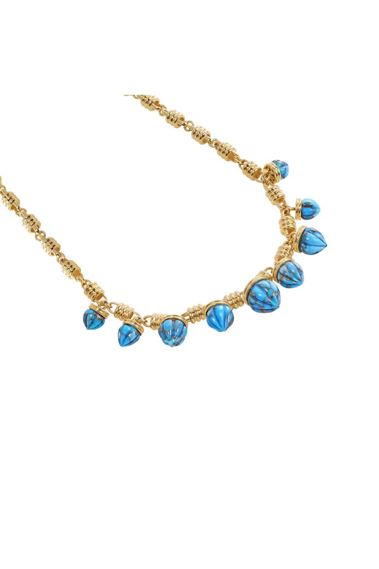 Sunshine Twist Design Yellow Gold Plated Silver Turquoise Gemstone Studded Necklace, Alternate, color, 14KT Gold Vermeil on Sterling