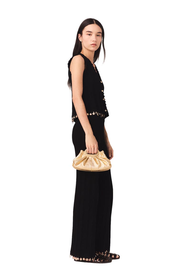 Gold-embellished knit cardigan, Alternate, color, Black