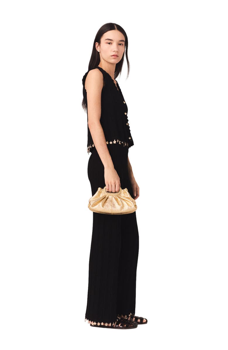 maje Gold-embellished knit cardigan, Alternate, color, Black