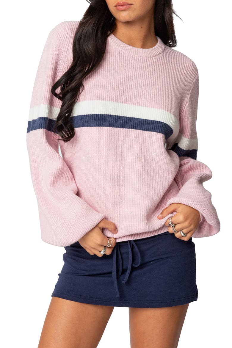 Nautical Stripe Oversize Sweater, Main, color, PINK