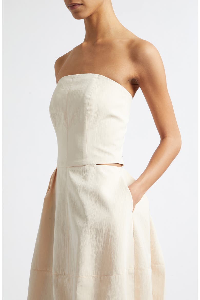 Senita Strapless Midi Dress, Alternate, color, BEIGE