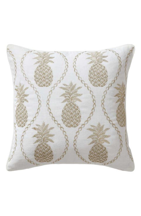 Golden Pineapple Embroidered Square Accent Pillow