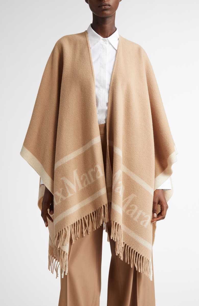 Max Mara Hilde Logo Jacquard Wool Poncho, Main, color, 